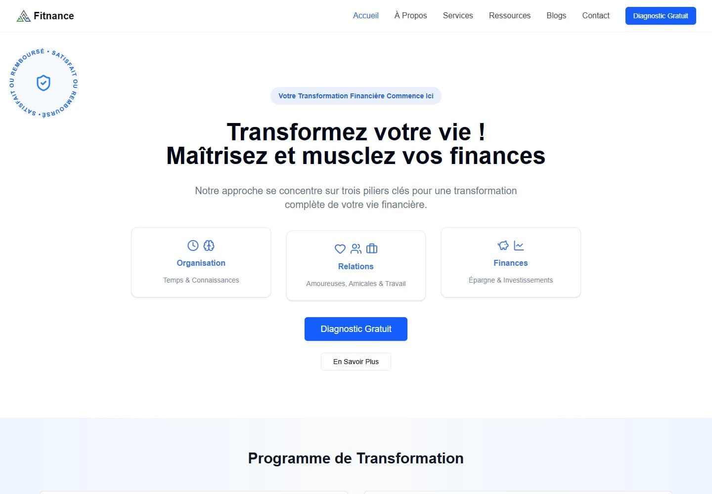 Page d’accueil du projet Fitnance sur ordinateur