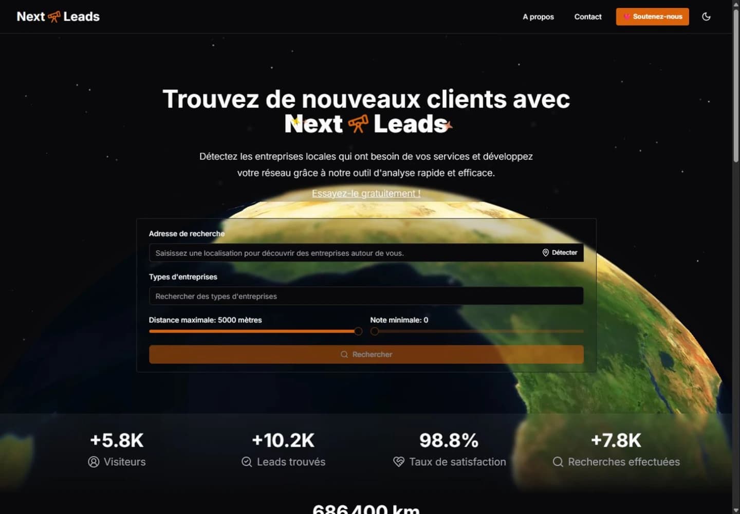 Page d’accueil du projet Next-Leads sur ordinateur